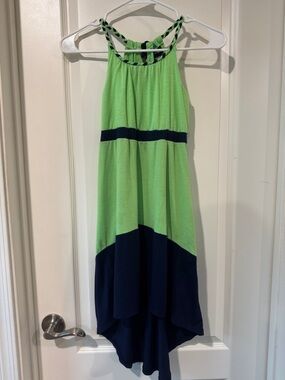 paper doll Lime Green and Navy Halter High-Low Dress / AA62